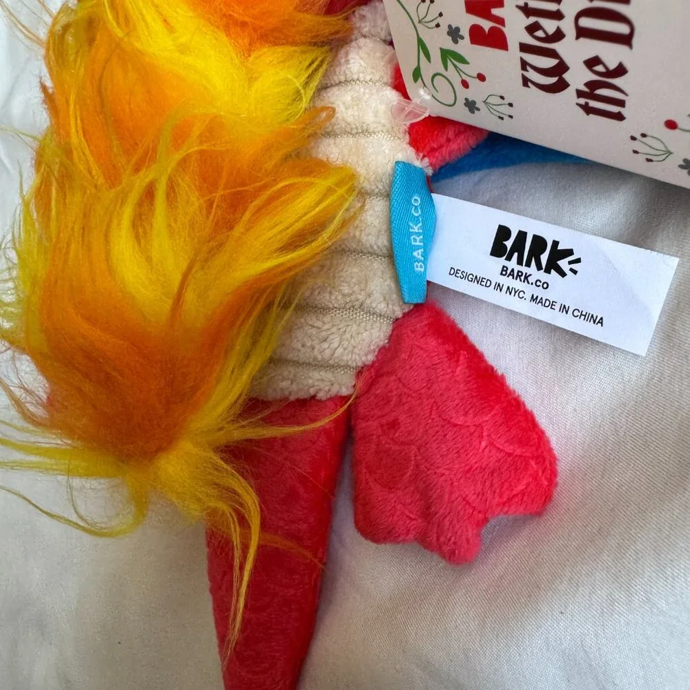 NWT Bark Box WETBEARD THE DRAGON Plush Dog Toy, Blue + Red, Large (50+ lbs)
